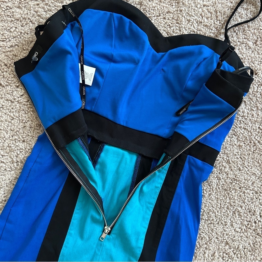 XOXO Colorblock Blue Black Bodycon Mini Dress 3/4 - Picture 4 of 7